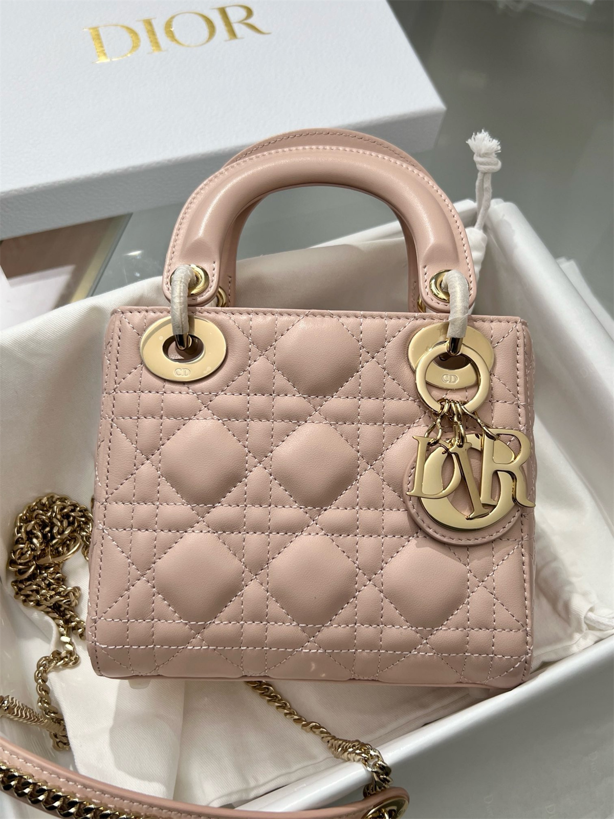 D*or mini lady D*or hand bag pink color (17 x 15 x7 cm)