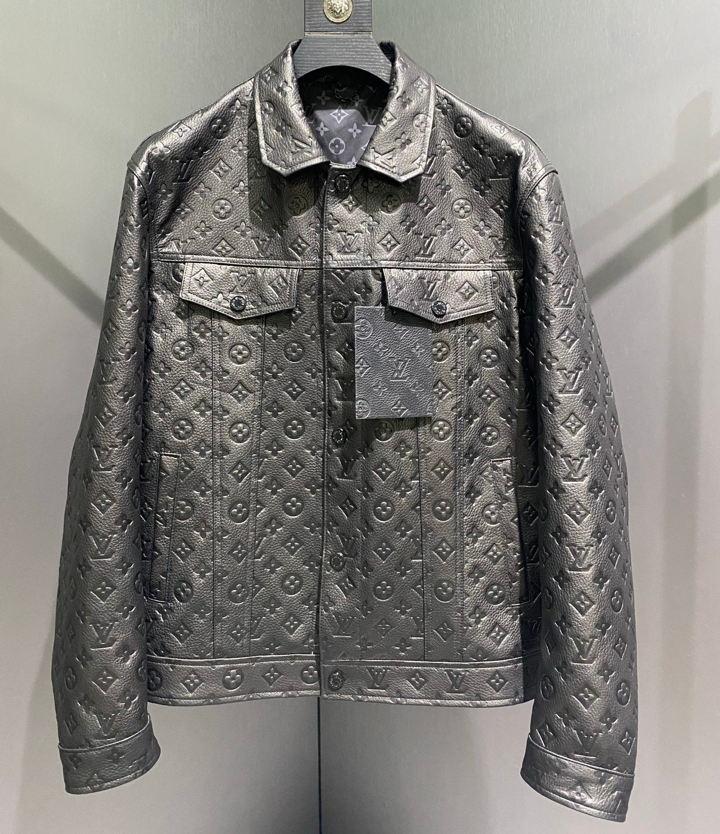 LV black Cattlehide Leather Embossed Marks Jacket, ( size 48 - 56)