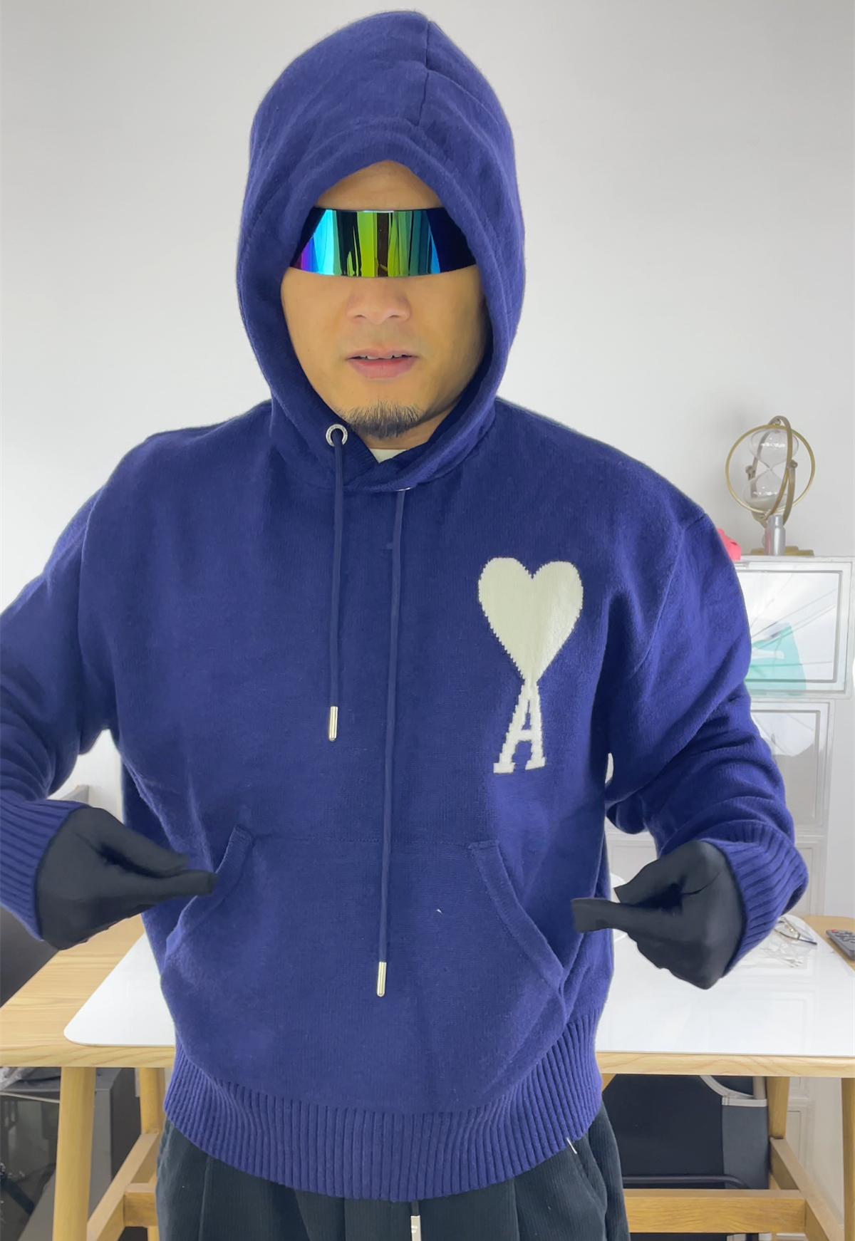 Ami Unisex Royal Blue Love Heart Sweater Hoodie, (S - XL)