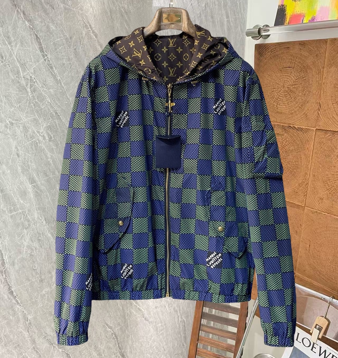 LV Double sides wearing Brown Blue color Jacket, (M-3XL )