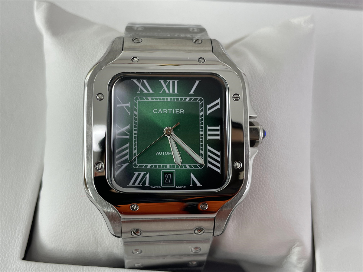 Cartier Santos de Cartier Silver Green Watch with Metal band (47.5 x 39.8 x 9.38 mm)