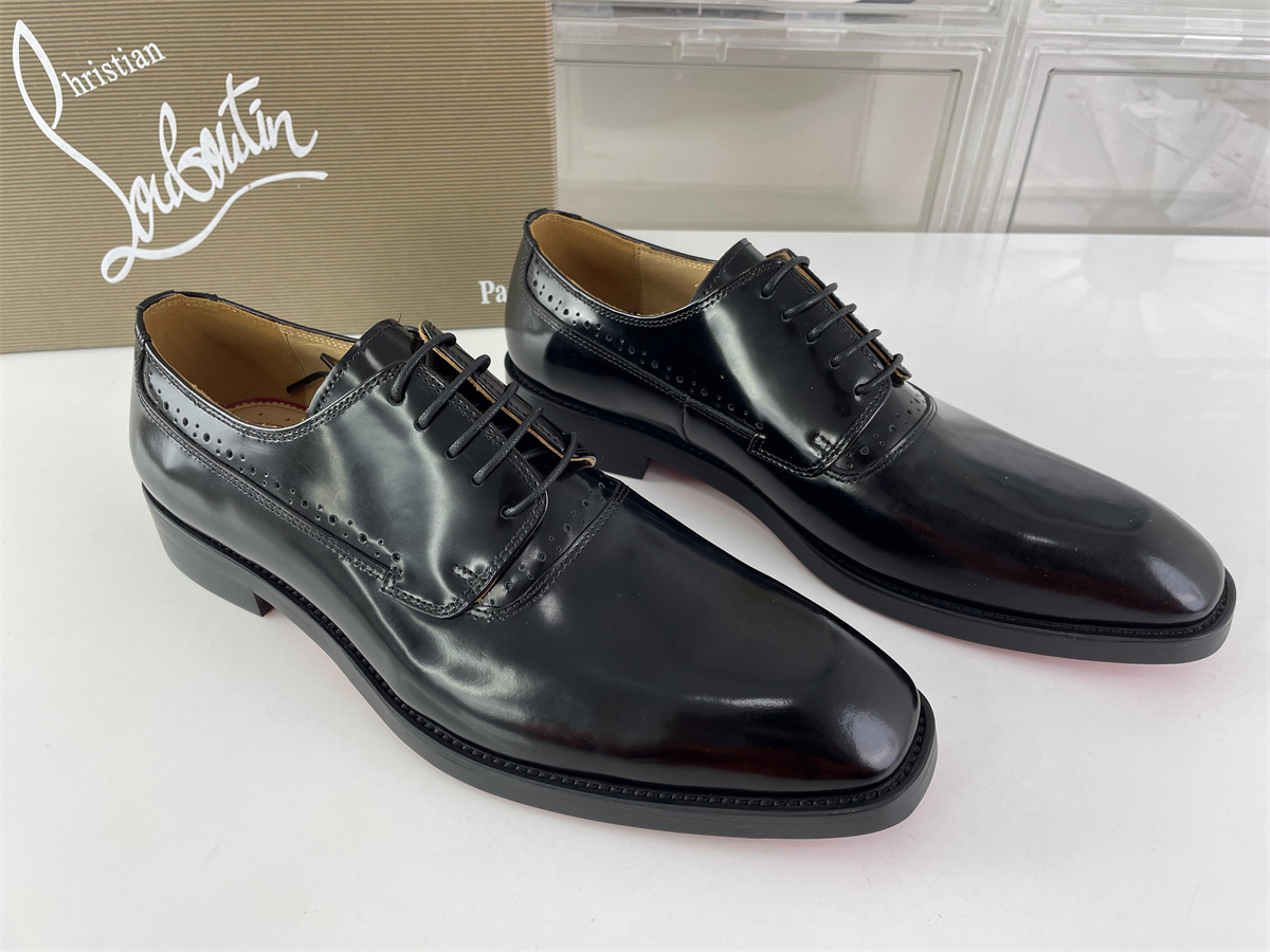 CL Christian Louboutin Black Stoprm Cuir with laces Red Bottom dressing shoes