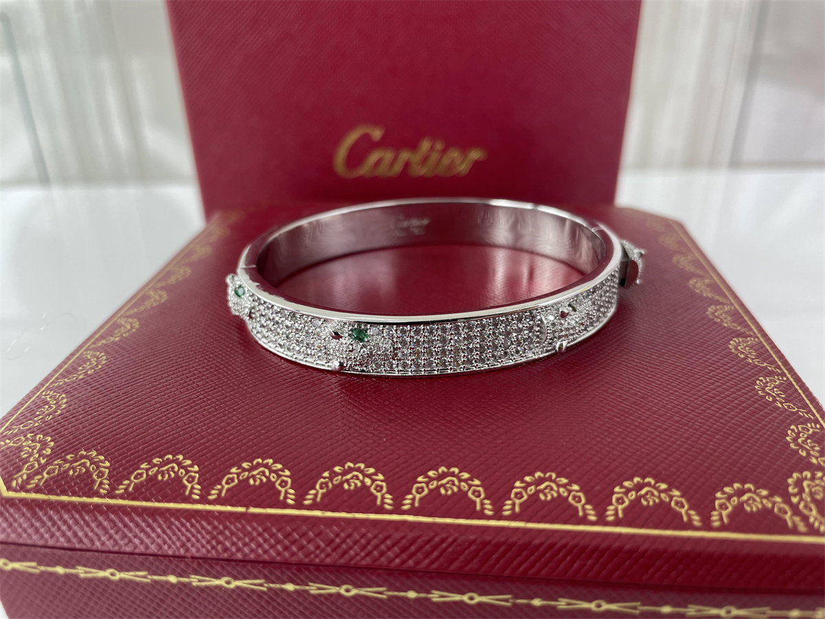 Cartier Leopard design Zircon stone Silver bracelet, (17, 18, 19 cm)