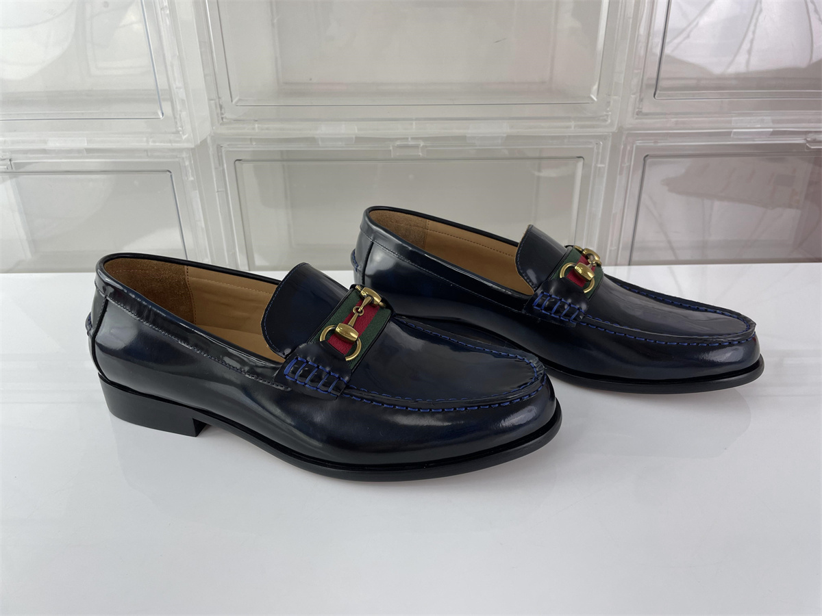GUCCI blue Bright leather male Dressing shoes, (EU38-46)