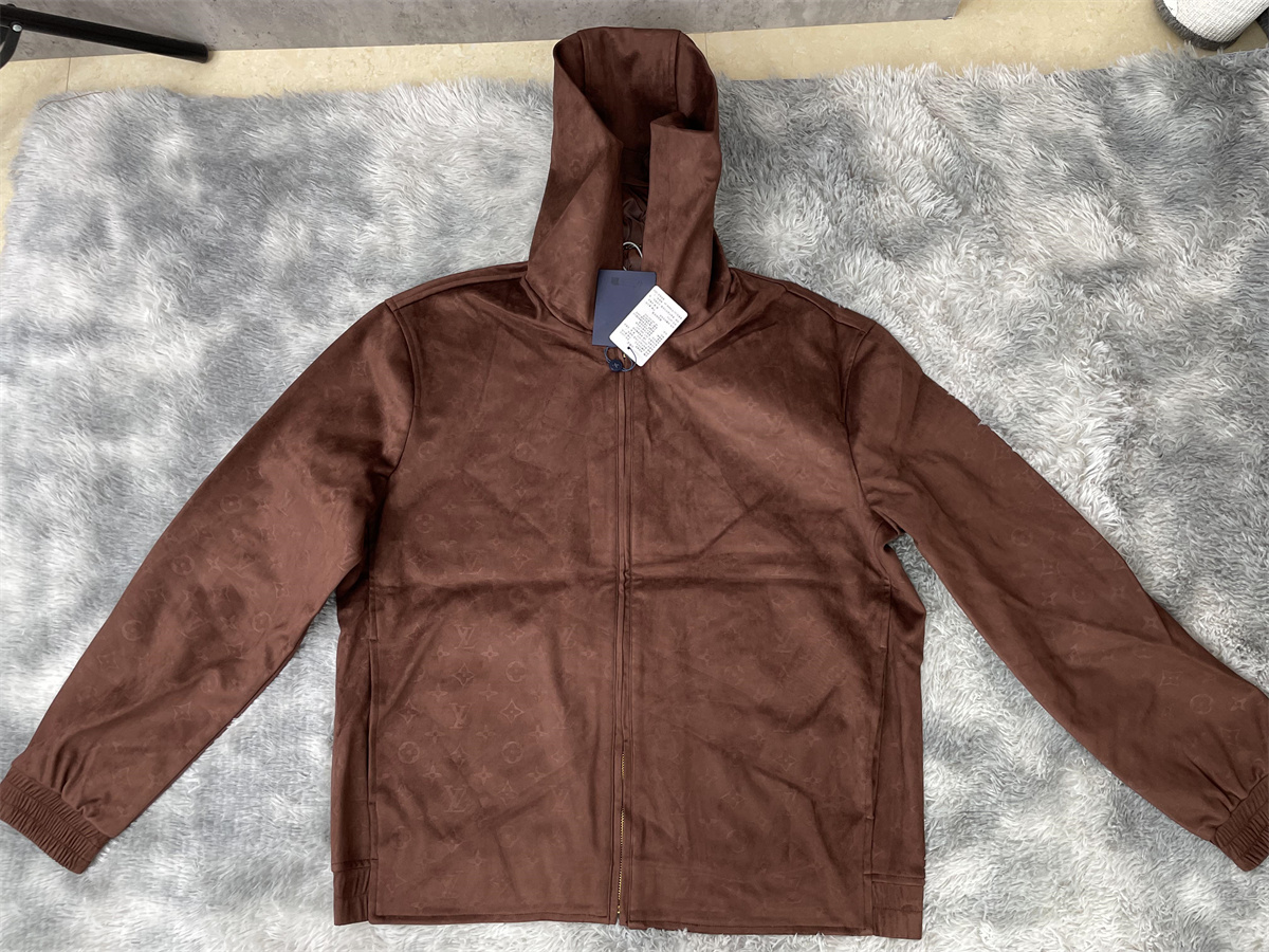 LV Louis Vuitton Brown Suede hoodie zip up jacket, ( S- XL)