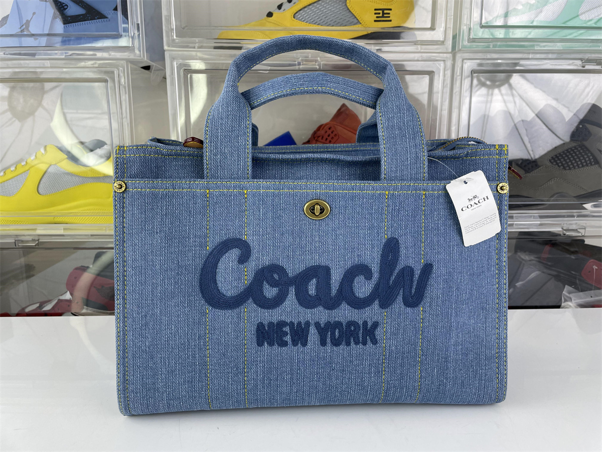Coach Cargo Tote Blue Jeans bag, (L size: 34 x 25 x15 cm)