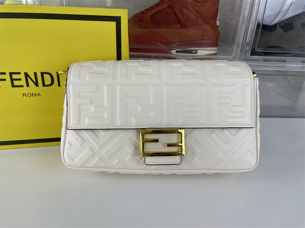 Fendi Sheepskin Baguette White color Bag, ( 26 x 15 x 6 cm)