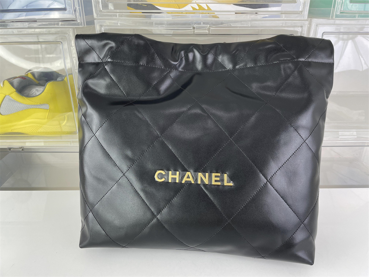 Chanel mini 22 bag Black color with Gold Metal LOGO (35cm )