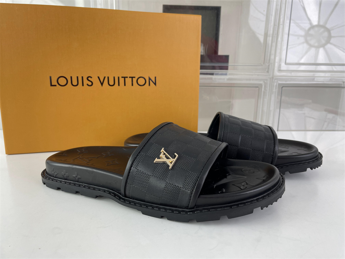 LV Louis Vuitton Black slipper with Gold Metal LOGO, (EU38-46)