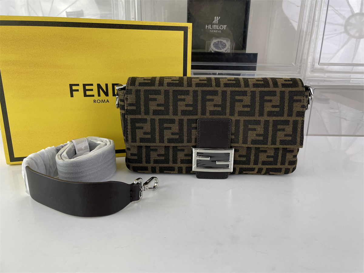 FENDI Vintage Black Brown with Silver LOCK, (26 x 15 x 4 cm)