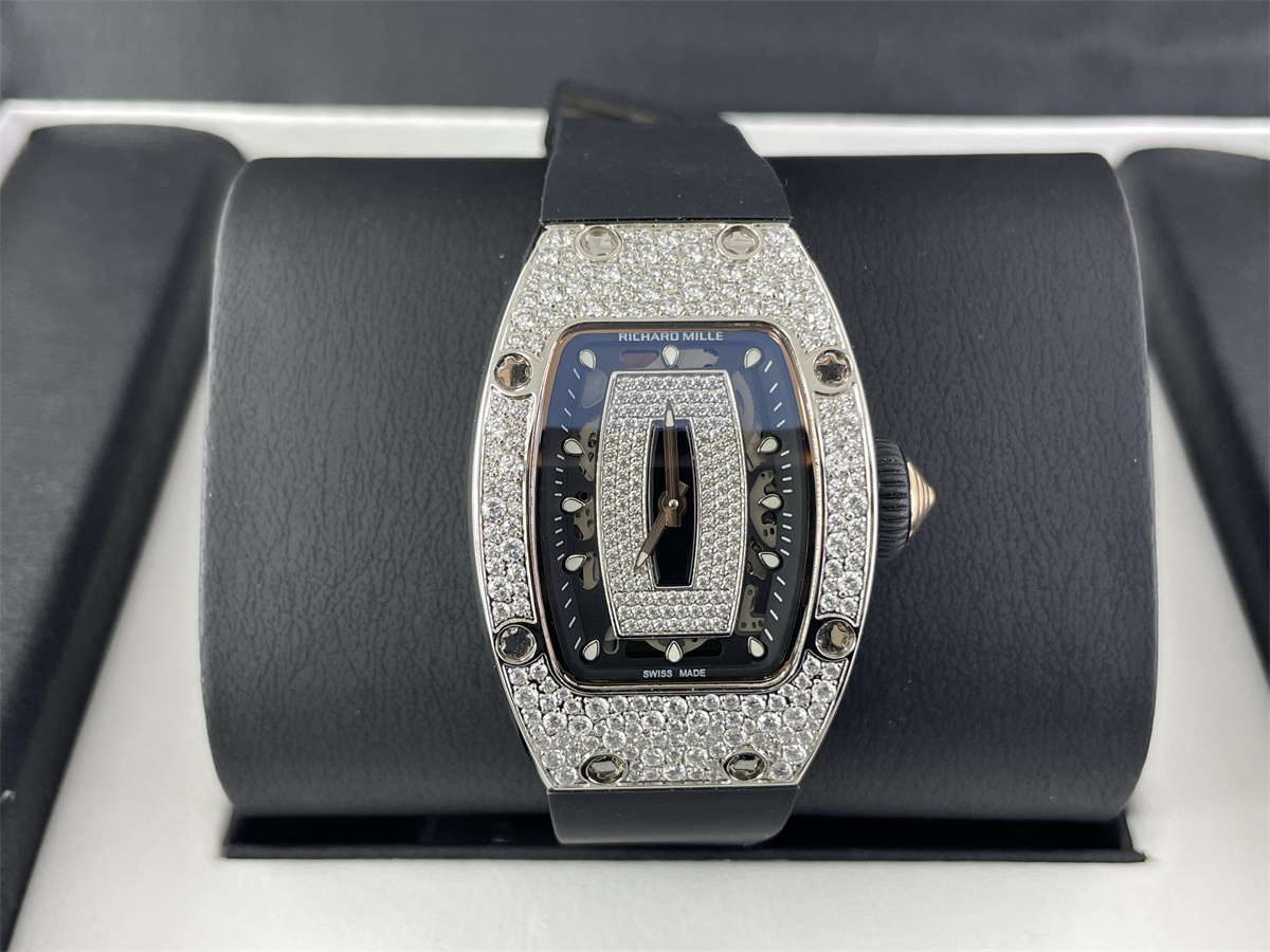 RICHARD MILLE Silver Black Zircon Stone Machine Watch, (45.66 x 31.4 x 11.85 mm)