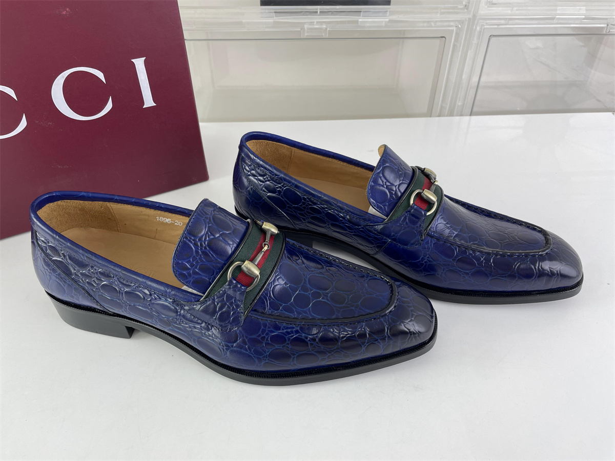 GUCCI Blue Crocodile mark Leather Male Dressing Shoes, (EU38- 46)