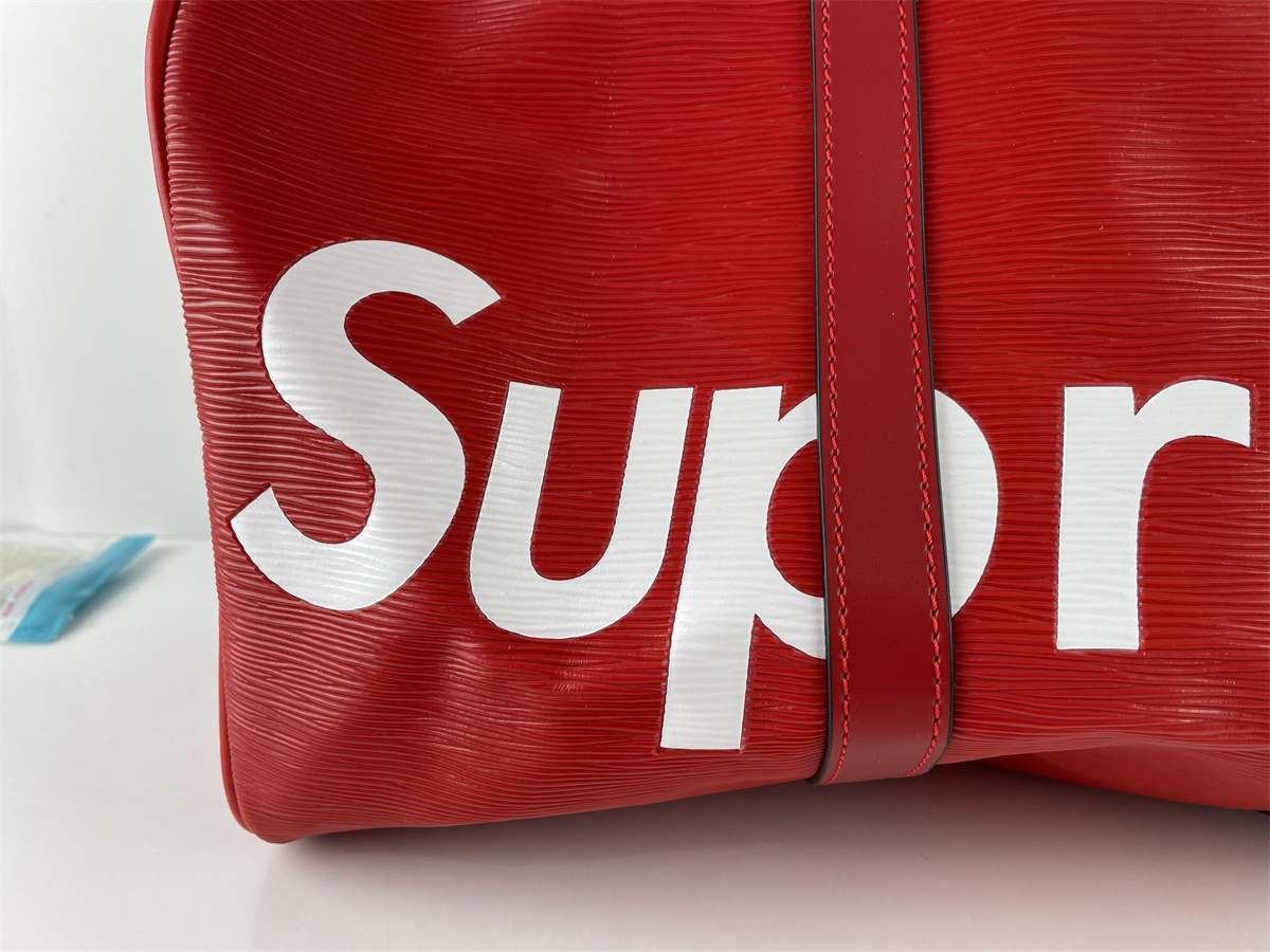 Supreme x LV Louis Vuitton Red Keepall Travelling bag cheap batch, (45 x 27 x 20 cm)