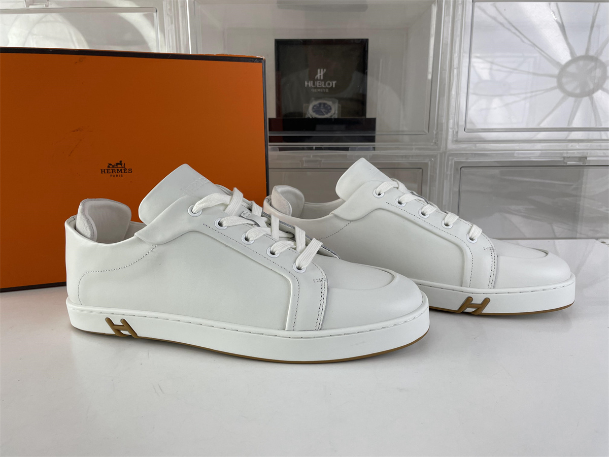 Hermes Smooth White leather Dressing shoes with Brown bottom sole, (EU 38-46)
