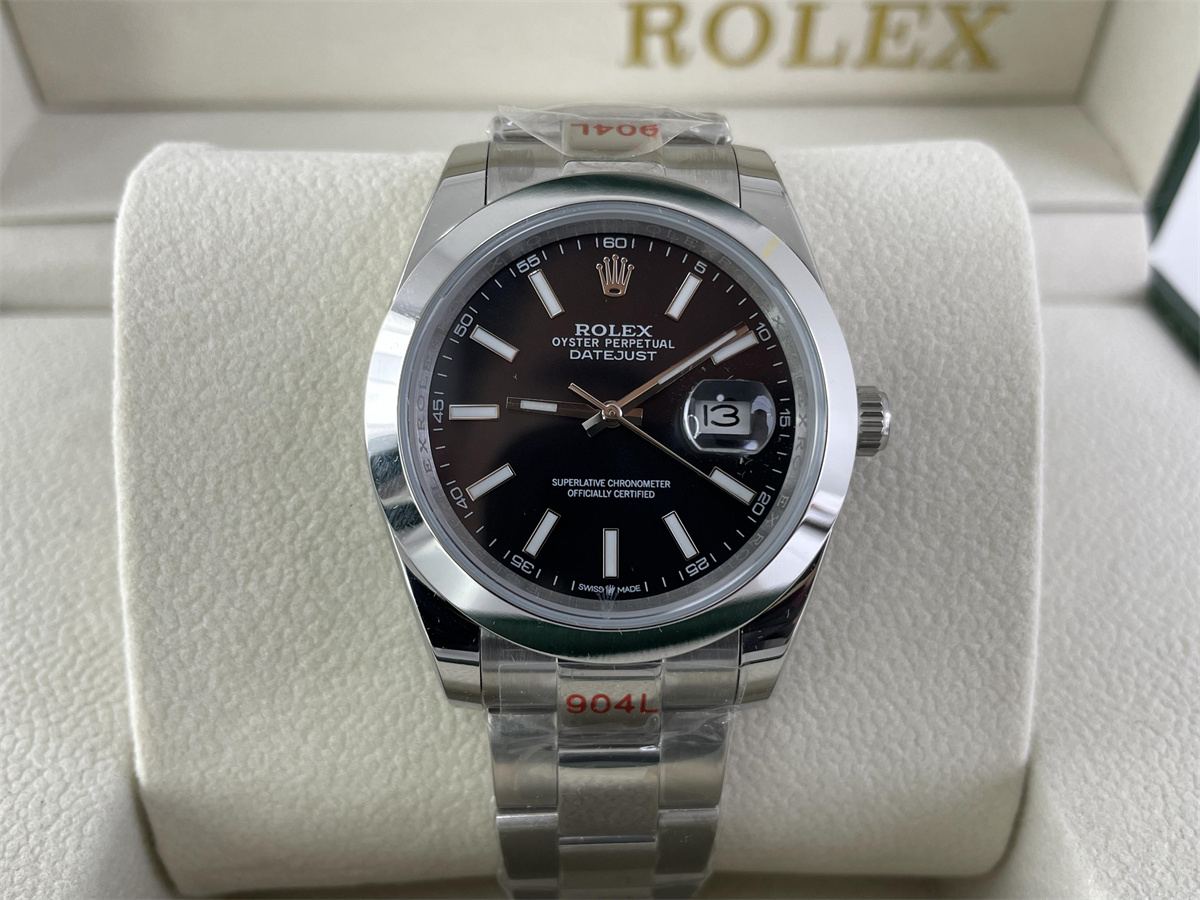 ROLEX DateJust Silver Black Smooth Out Circle automachine Watch, 41mm