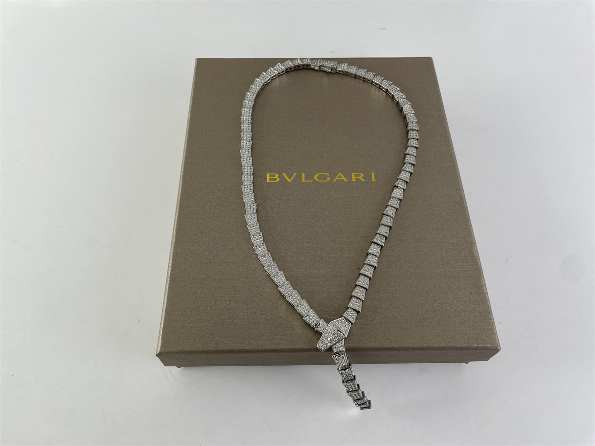 BVLGARI Silver Zircon Stone Necklace Chain, 60cm