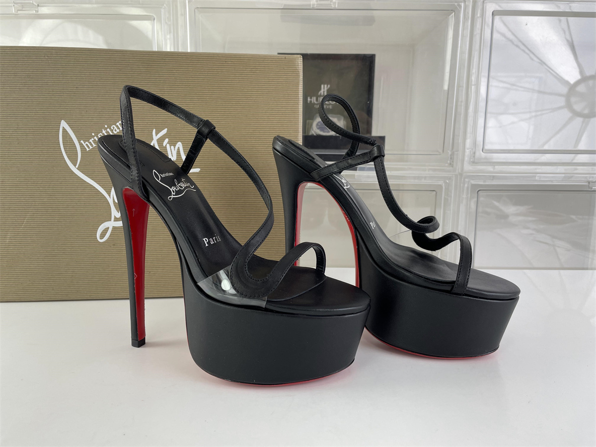 christian louboutin CL Black Red bottom Lady's Thick sole high heel, (16cm height)
