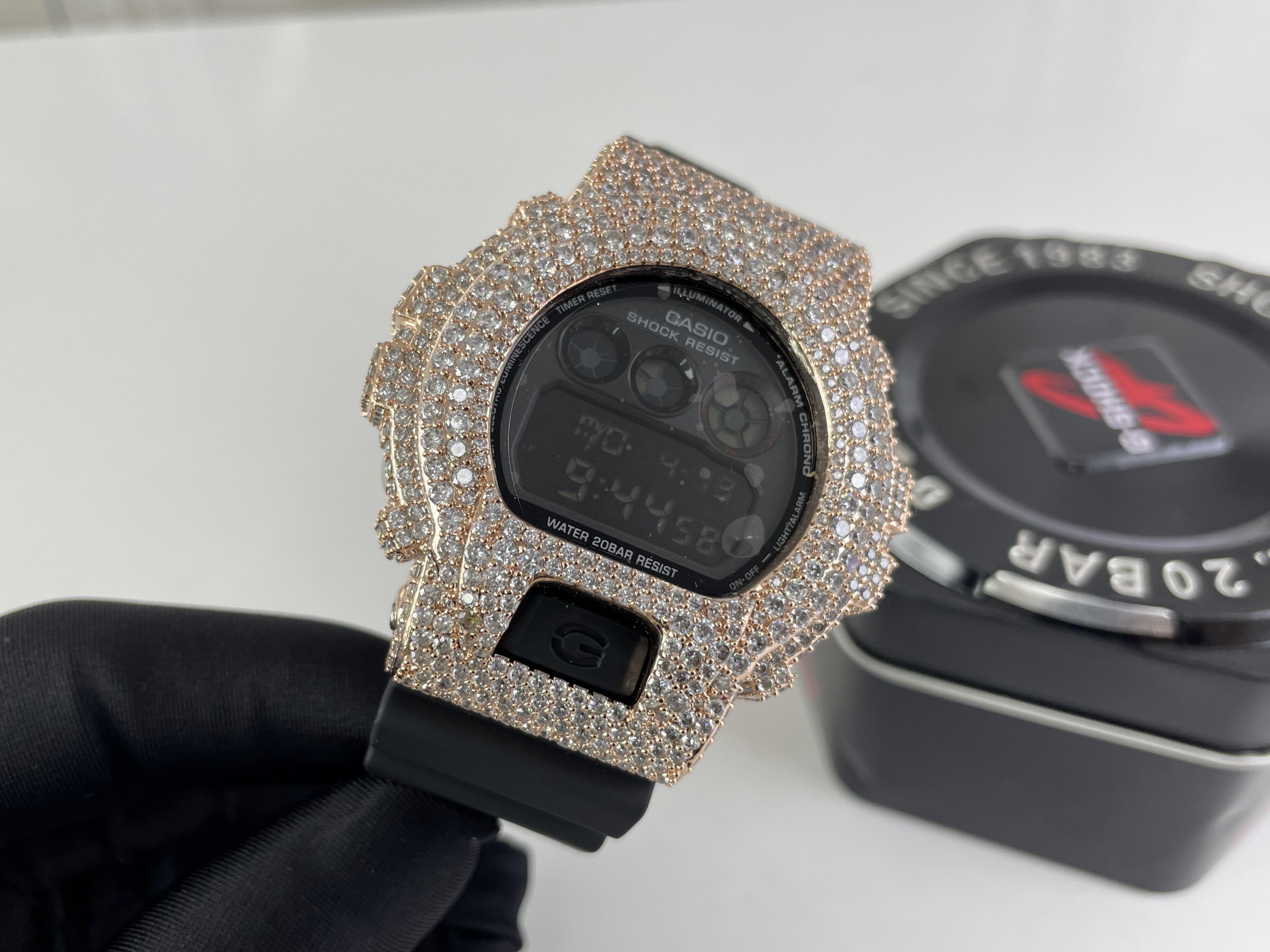 CASIO Black Rose gold electronic watch with zircon stone