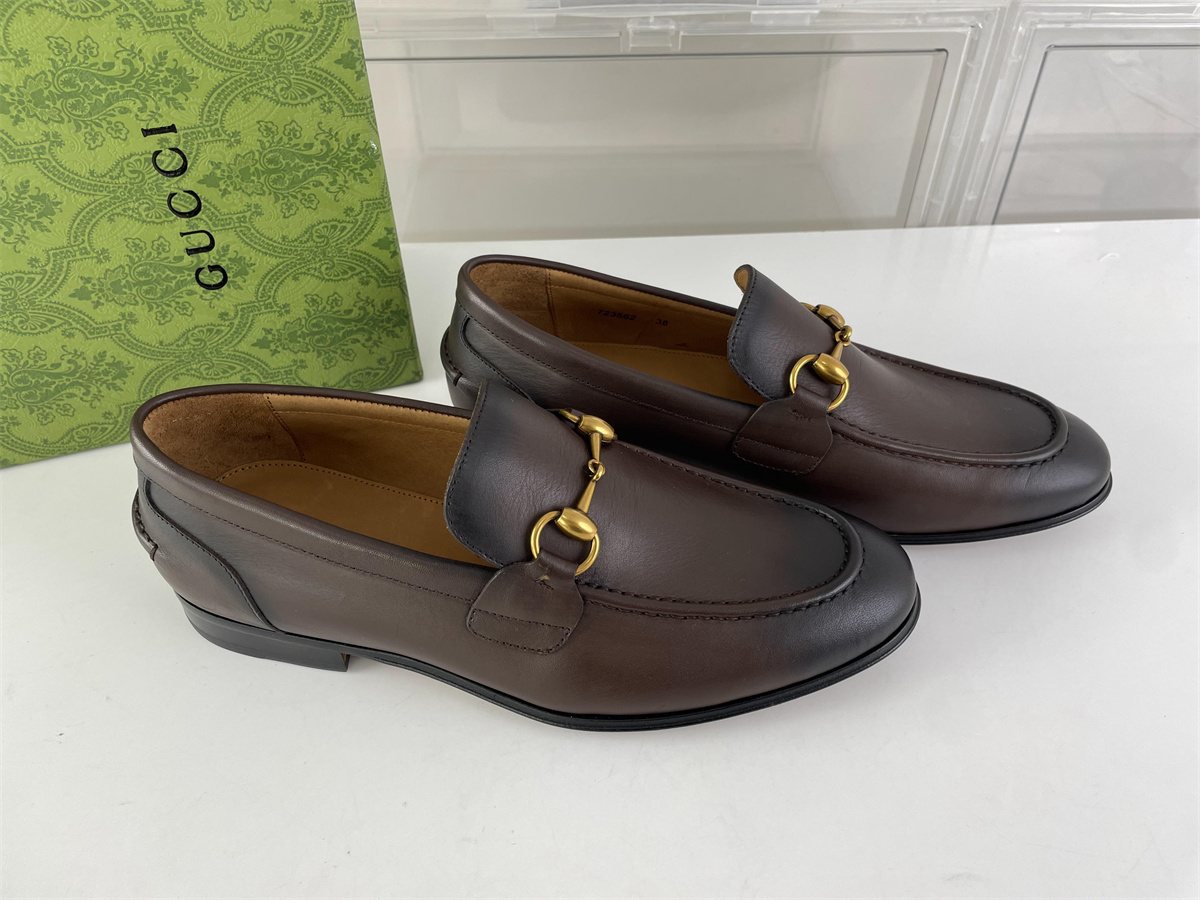 GUCCI Brown Leather Unisex Dressing Shoes, (EU38-46)