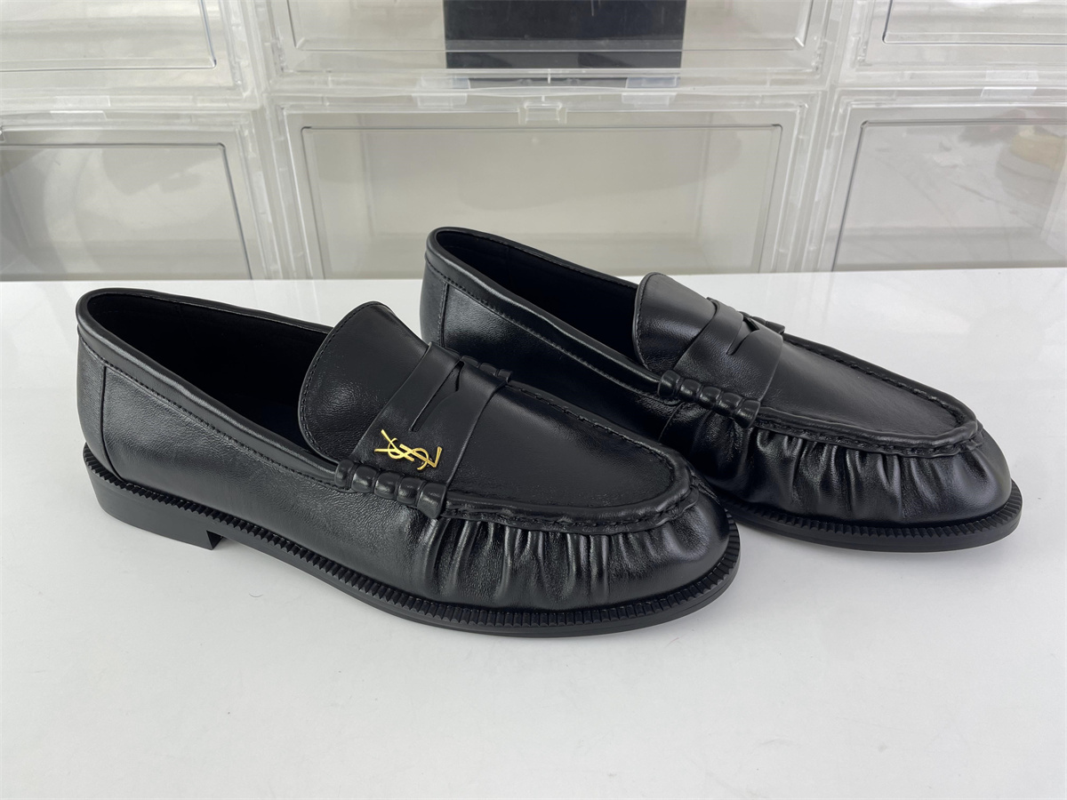 YSL Saint Laurent Unisex Black Leather loadfer shoes, (EU35-46)