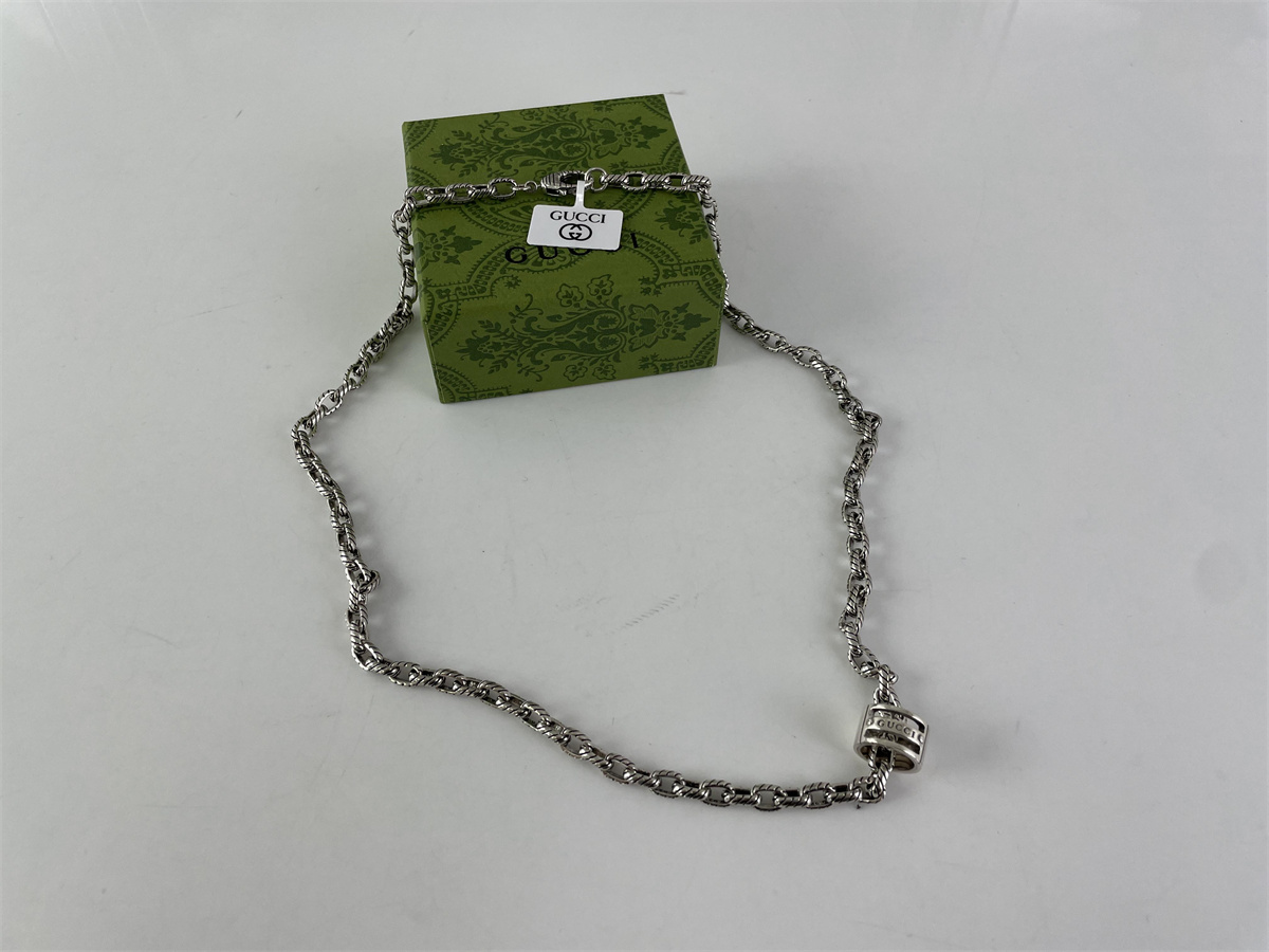 GUCCI 925 Silver Male Chain with Ring hanging tag, 60cm