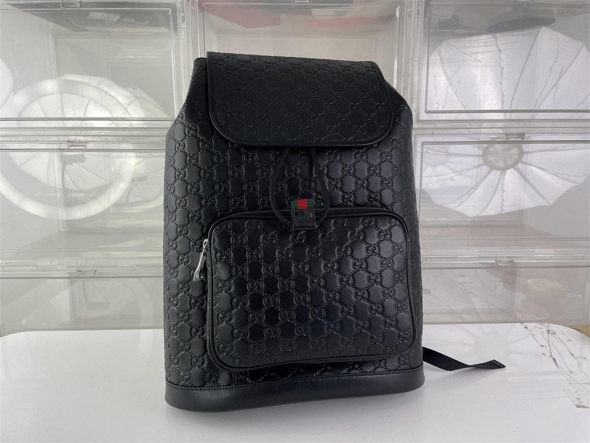 GUCCI Male Style Black Leather Backpack, (44 x 34 x 15 cm)