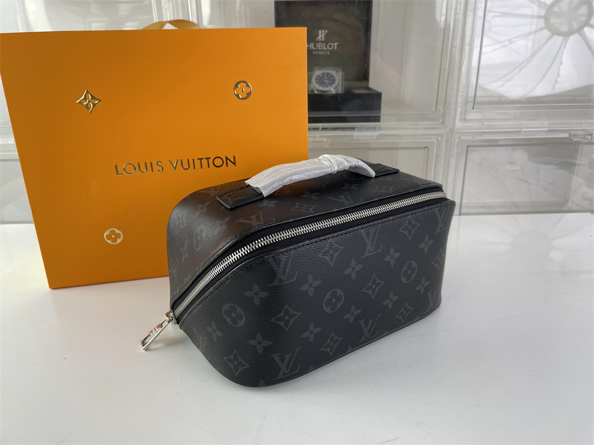 LV Louis Vuitton Black Toiletry bag 2 Compartments, ( 24 x 13 x 13 cm)