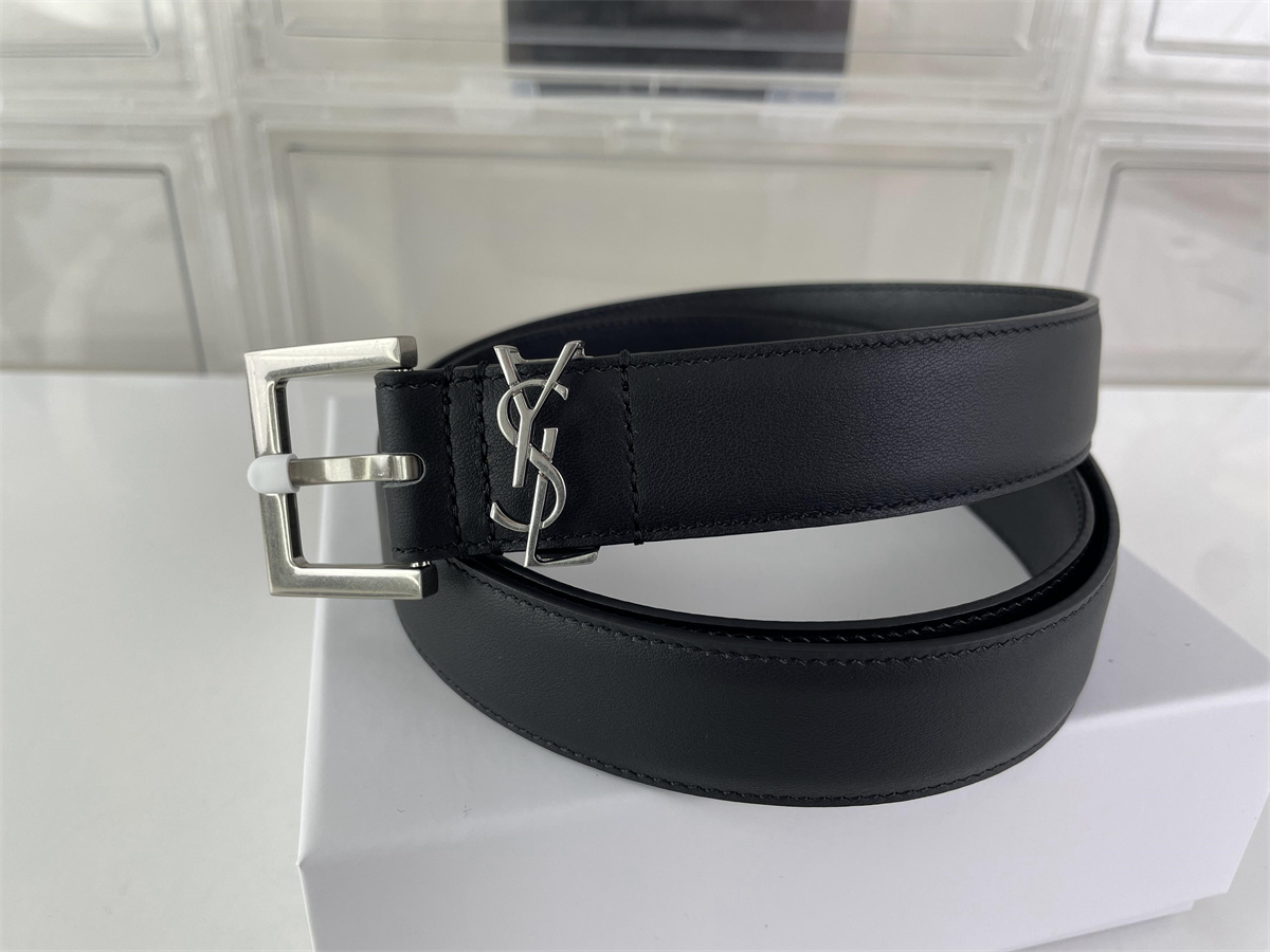 YSL Saint Laurent Black Smooth Leather lady's Belt, 2.3cm width