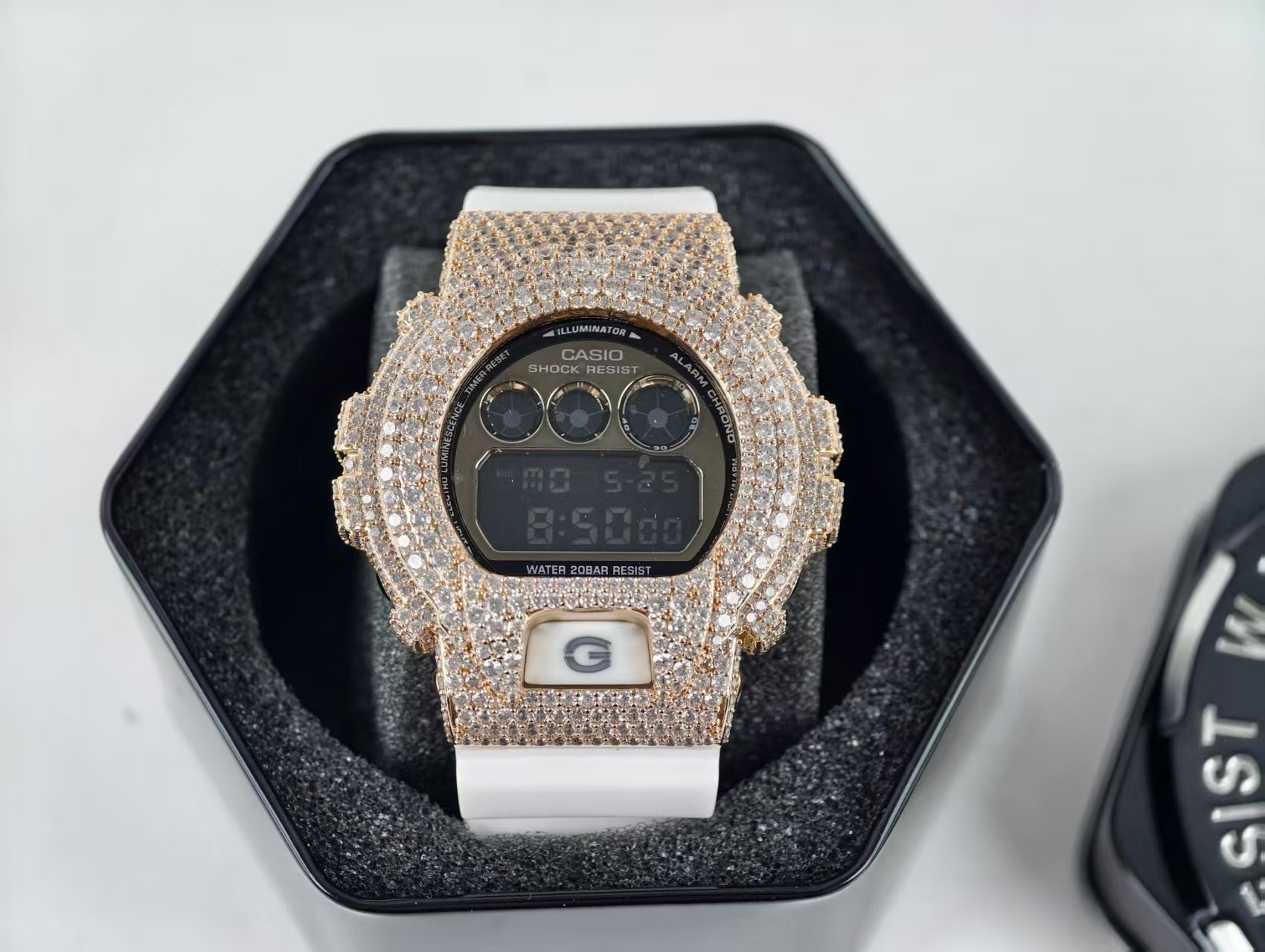 CASIO G-Shock White Rose gold electronic watch with zircon stone, ( 50 x 1.8mm)