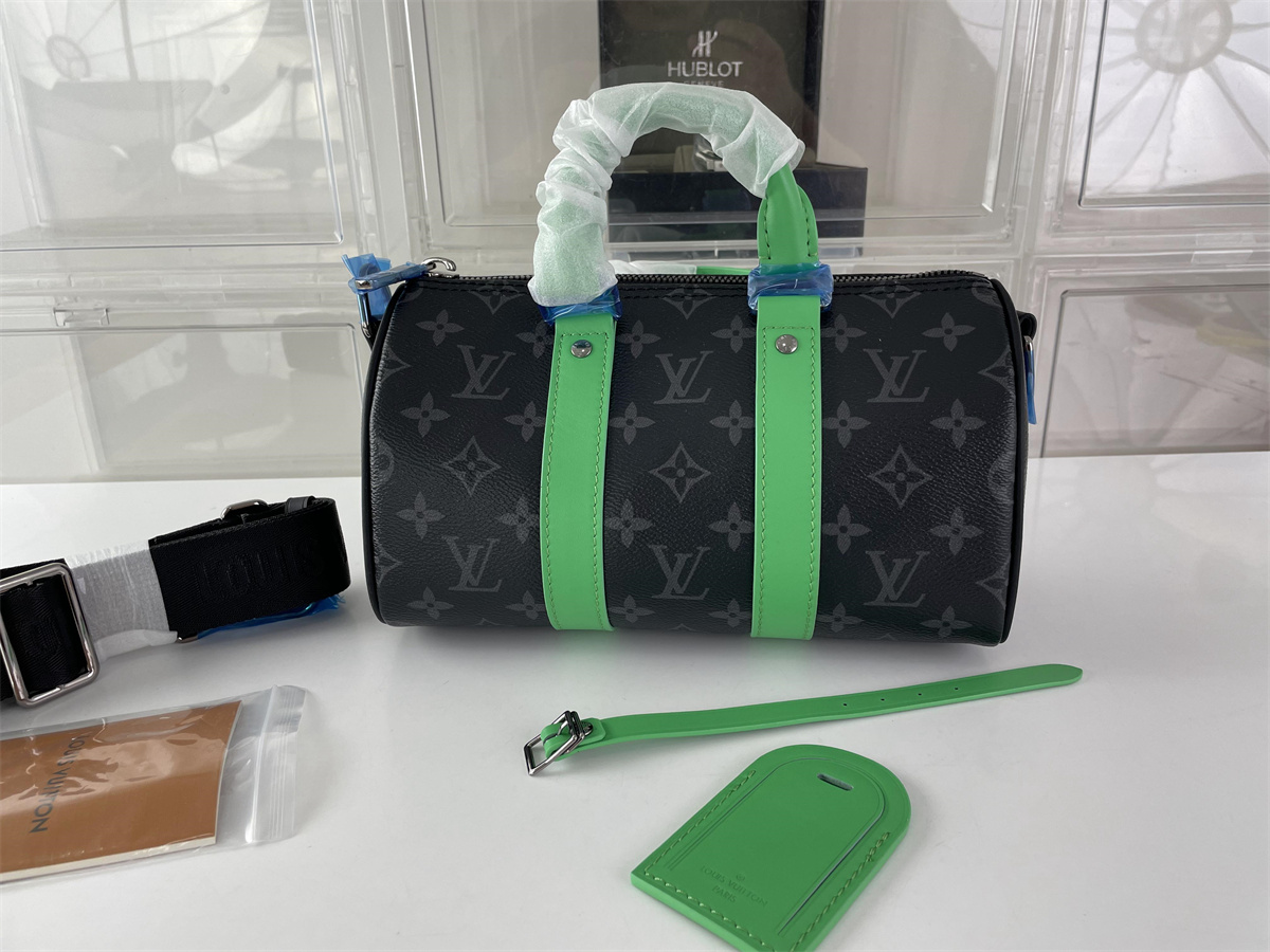 LV Louis Vuitton Black Green Small Travelling bag, (25 x 15 x 11 cm)