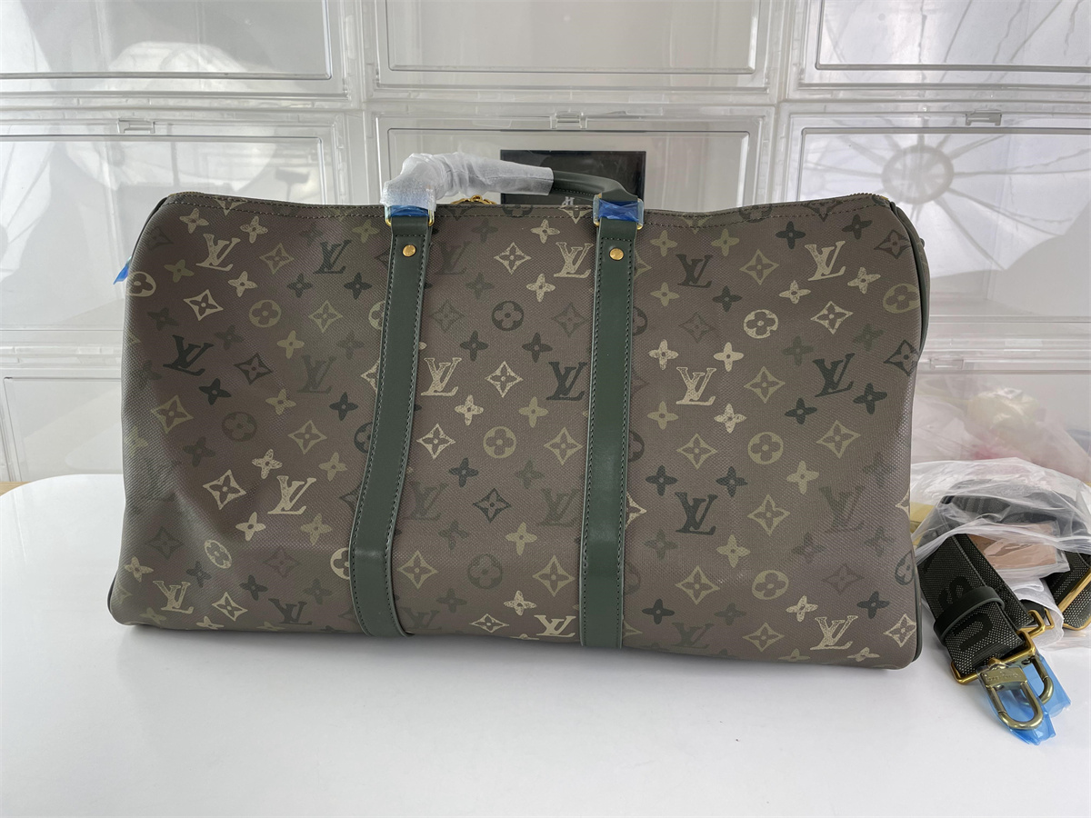 LV Louis Vuitton Army Green KeepAll Travelling Bag, ( 50 x 21 x 28cm)