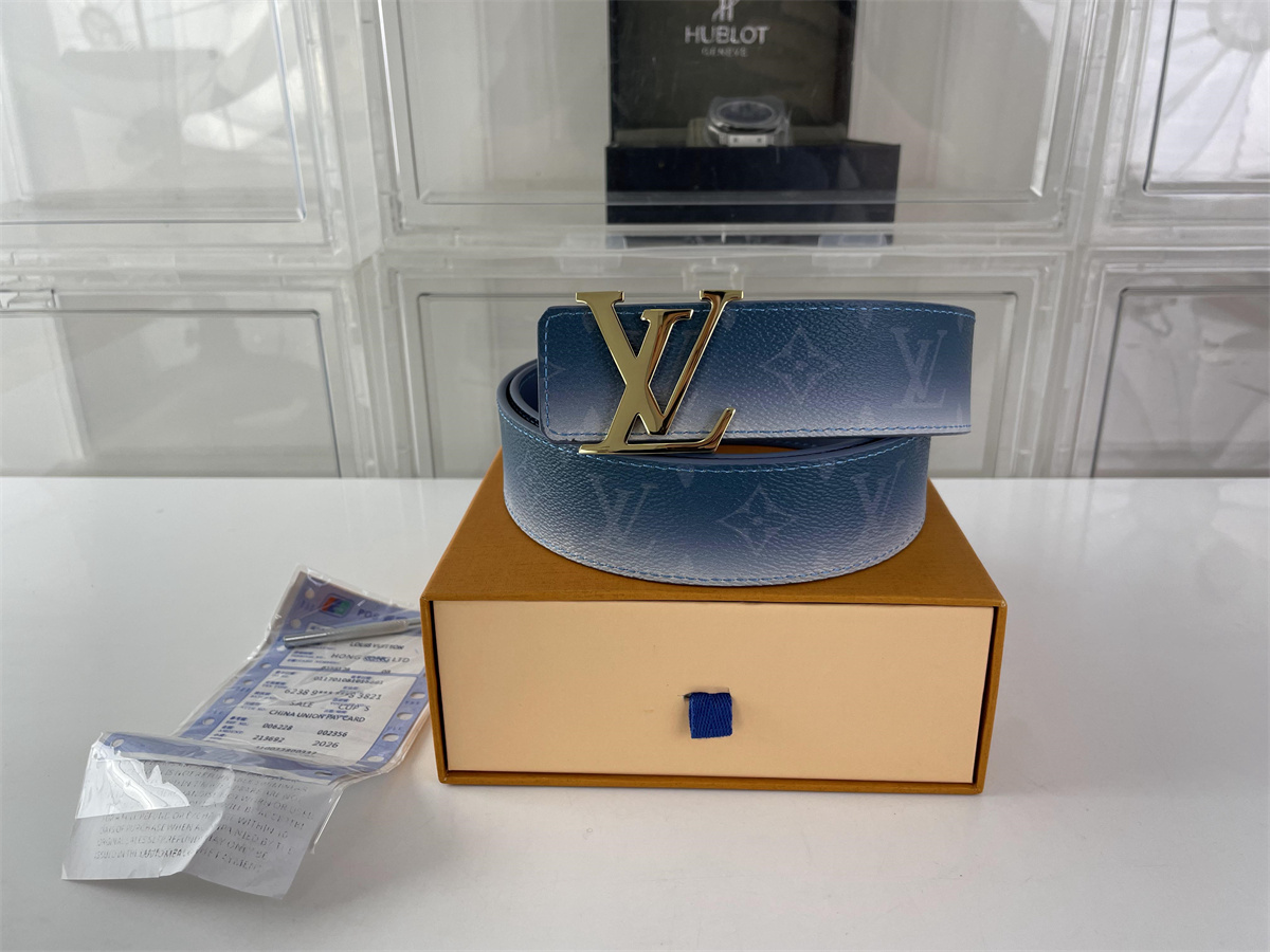 LV Louis Vuitton Blue Belt with Gold Head, (85-125cm)