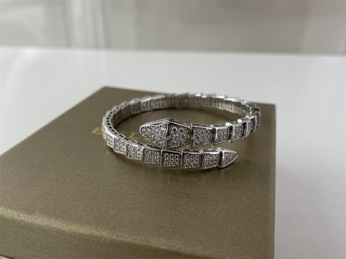 BALGARI Silver Snake shape Zircon stone Bracelet, (17-21cm)
