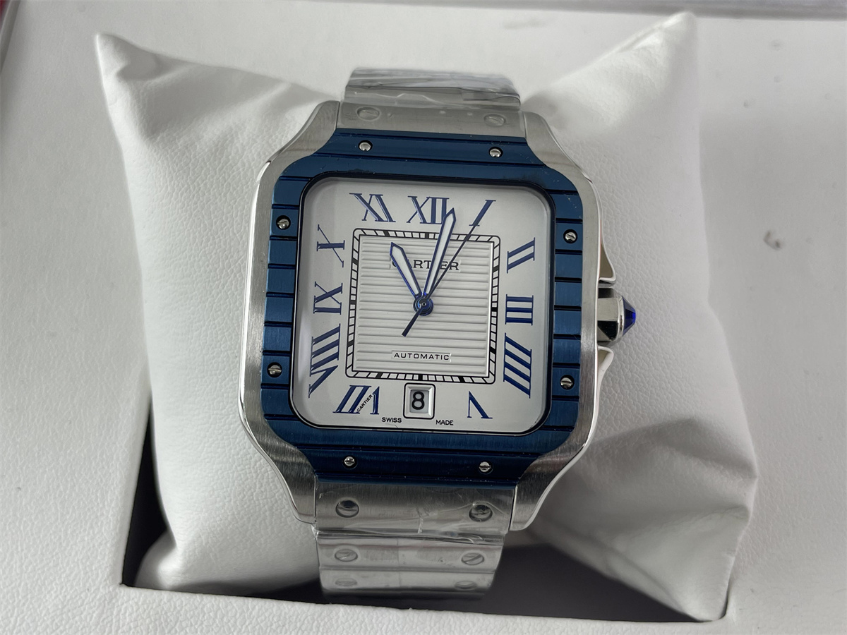 Cartier Santos White Royal Blue Automachine Watch, (47.5 x 39.8 x 9.38 mm)