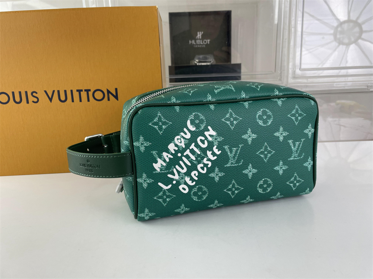 LV Louis Vuitton Green Locker Dopp Kit Toiletry Bag, (23x 13 x 12cm)