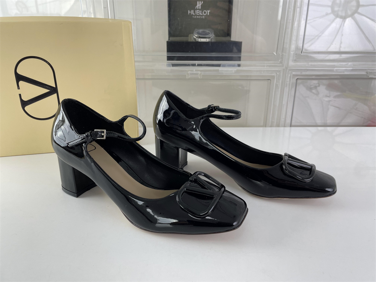 Valentino Lady's Black Bright Leather Mid Heel, (EU36-41)
