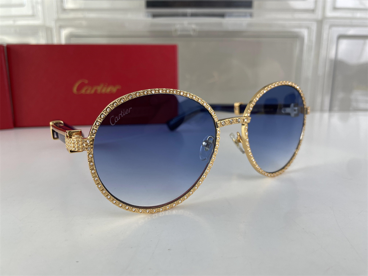 Cartier Yellow Gold with zircon stones blue sunglasses