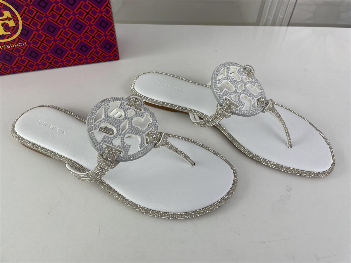 TORY Burch White Silver with Crystals slipper, (EU36-45)