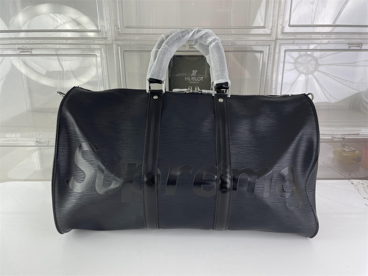 Supreme x LV Louis Vuitton Black Keepall Travelling bag Top Batch, (45 x 27 x 20 cm)