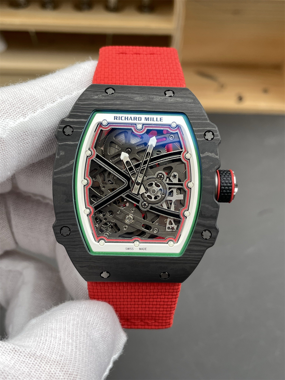 Richard Mille Carbon Fiber Black Red Titanium Swiss Machine watch RM67-02
