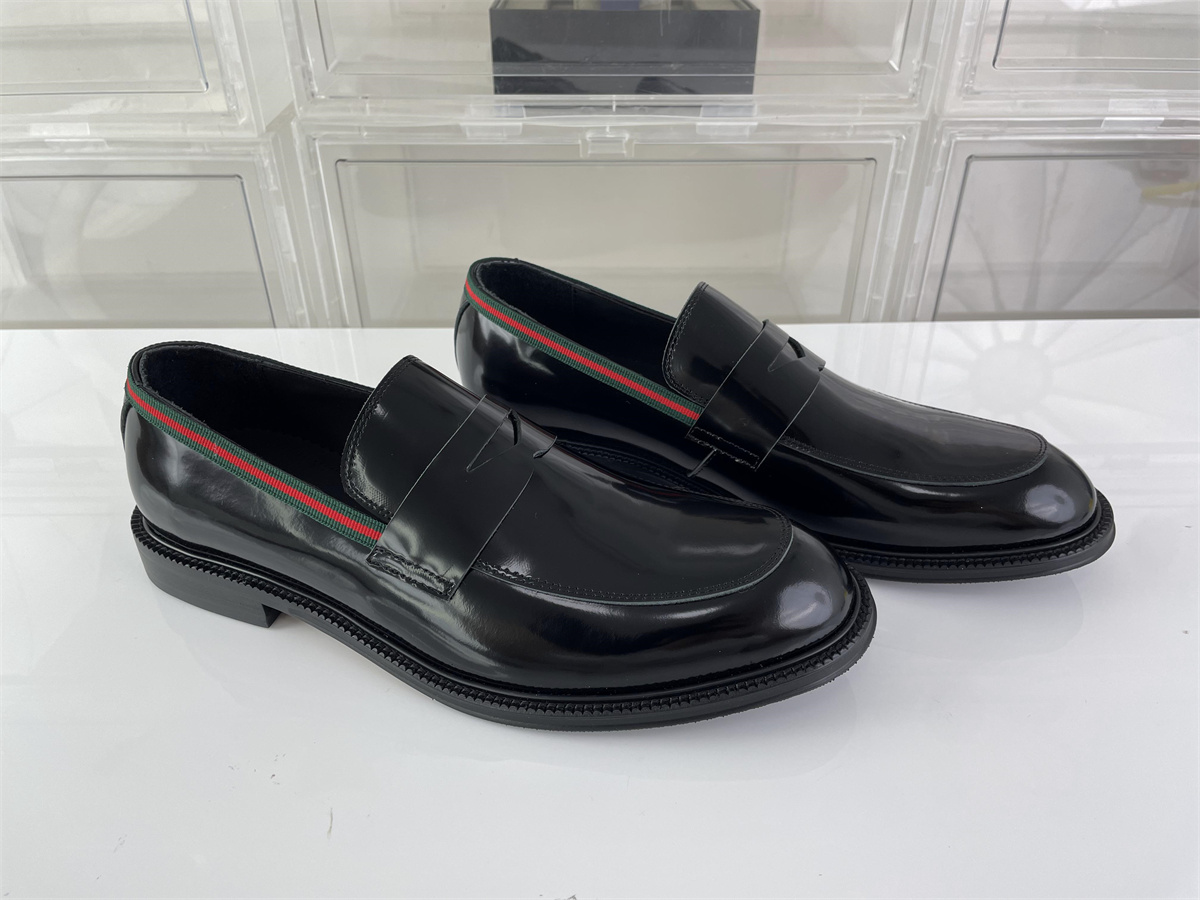 GUCCI Black Leather with red green circle Dressing Shoes, (EU38-46)
