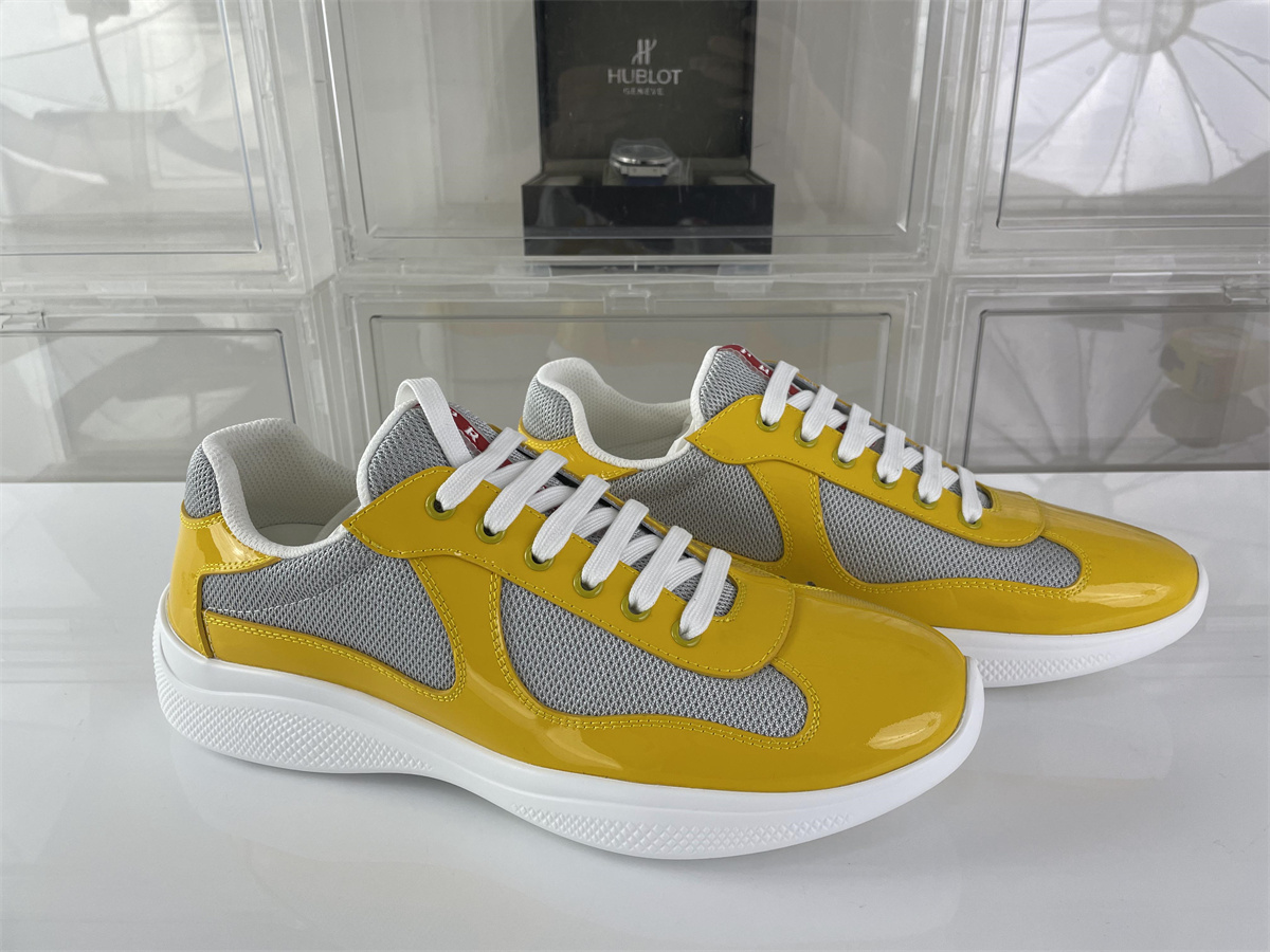 PRADA America Cup Yellow Grey Bright Leather shoes, (EU38-47)