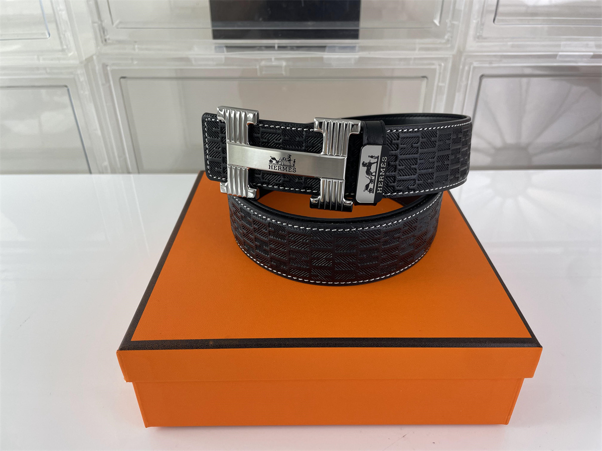 Hermes Black Silver head Belt leather with full H marks, (85-125cm)