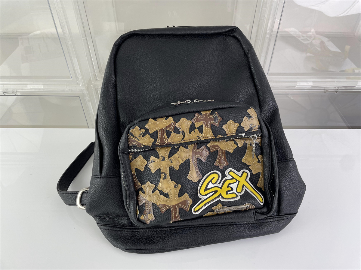 Chrome Heart Sex Black Brown backpack, (42 x 35 x 12 cm）