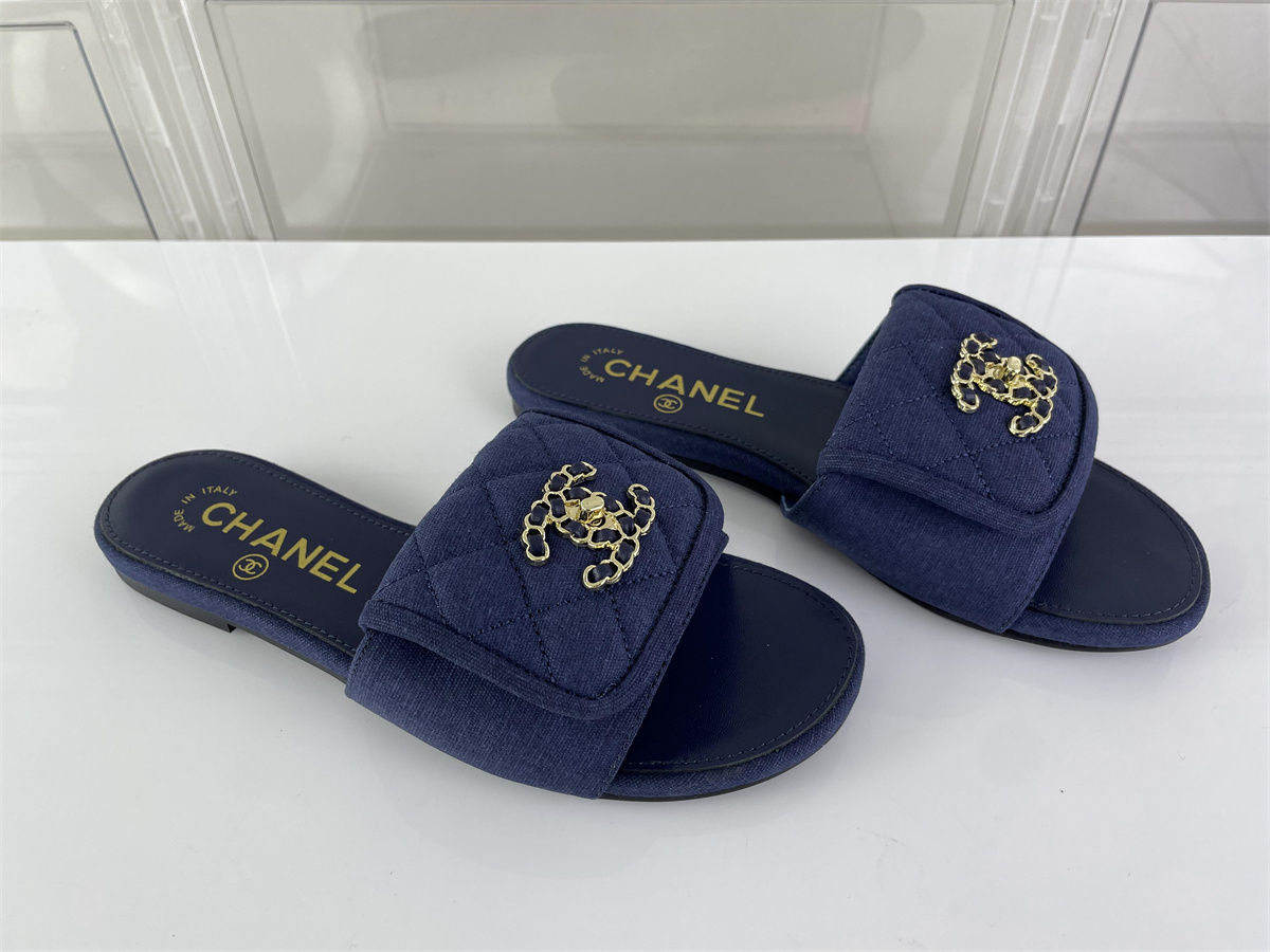 Chanel Royal Blue Canvas upper lady slipper, (EU36-42)