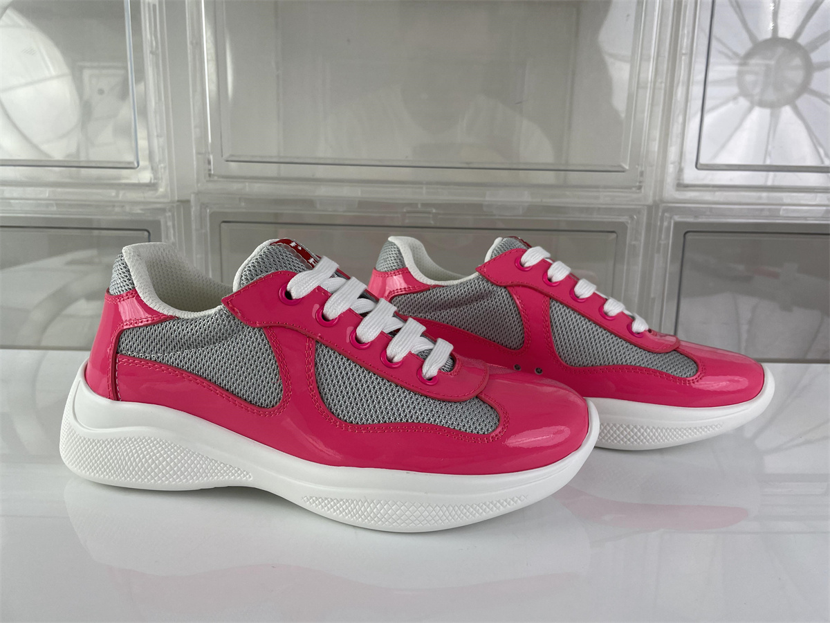 PRADA America Cup Cherry Pink Grey Bright Leather shoes, (EU38-47)