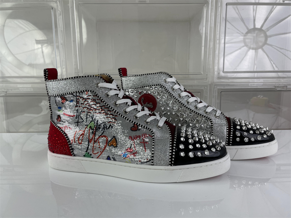 Christian Louboutin CL Dark Red Silver Black Crystals Rivets shoes