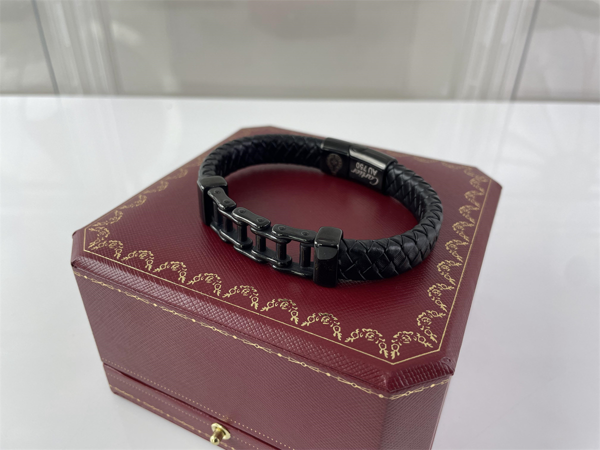 Cartier Chrome Heart Bracelet Black Leather with Chain, (18-24cm)