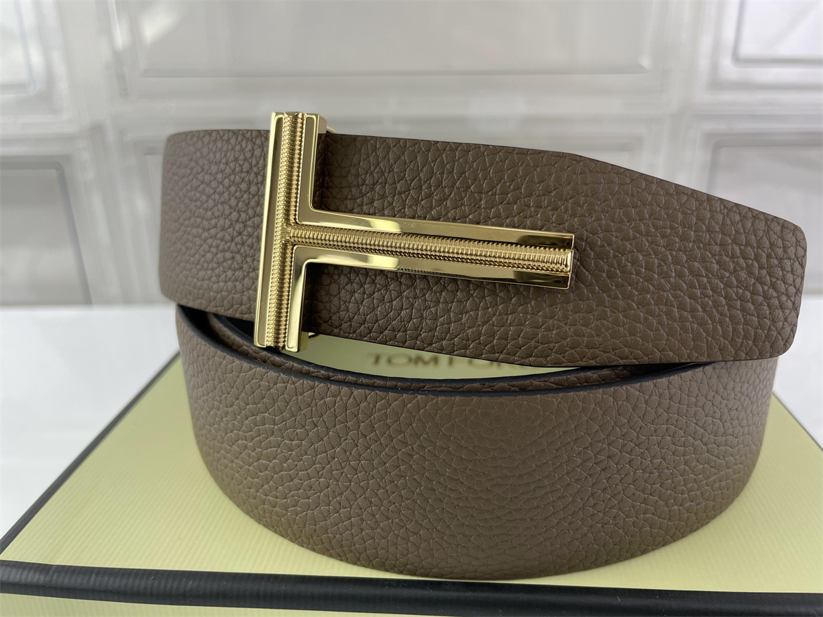 TOM FORD Brown leather with Gold head Male Belt, (85-125cm)