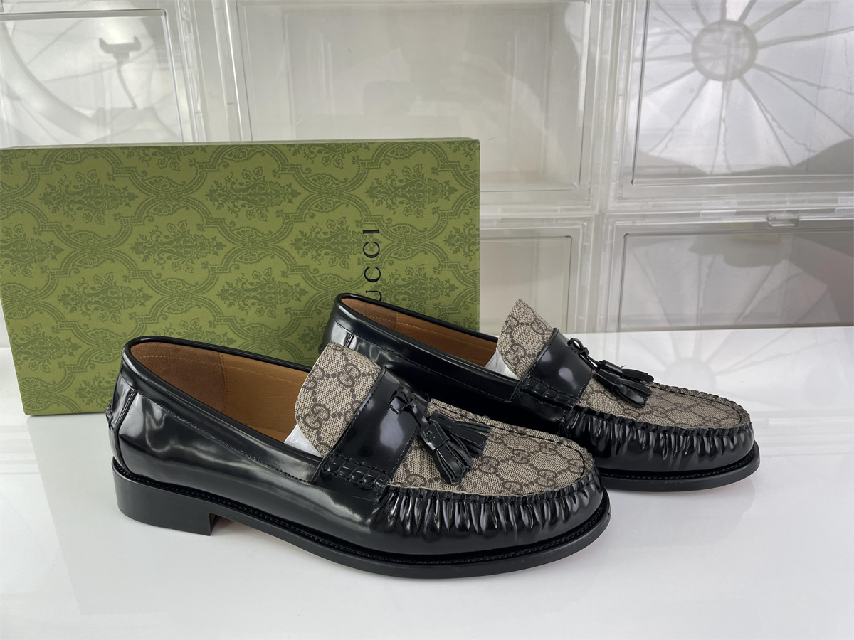 GUCCI Loafer Black Brown Male Dressing shoes with tassels, (EU38-46)